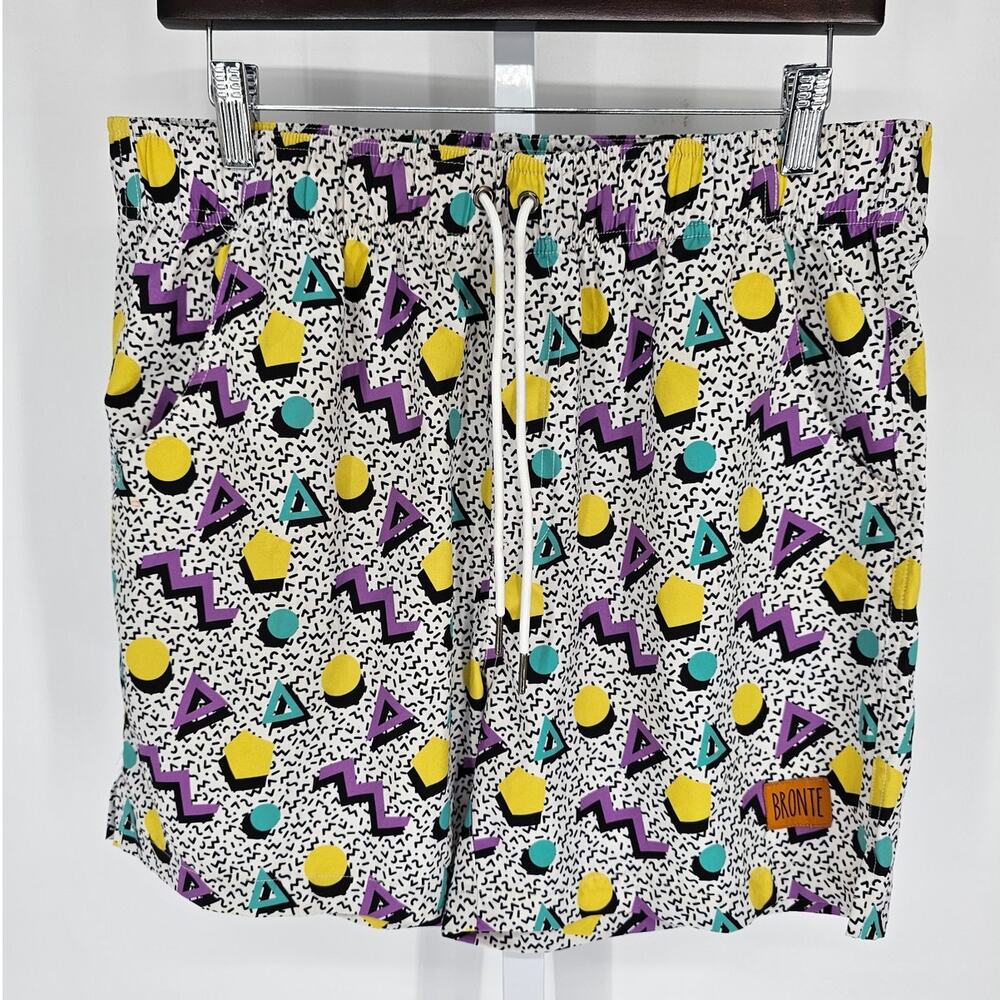 Bronte Mens Sz L Swim Trunks Retro 80s Print Memphis Geometric Swimming